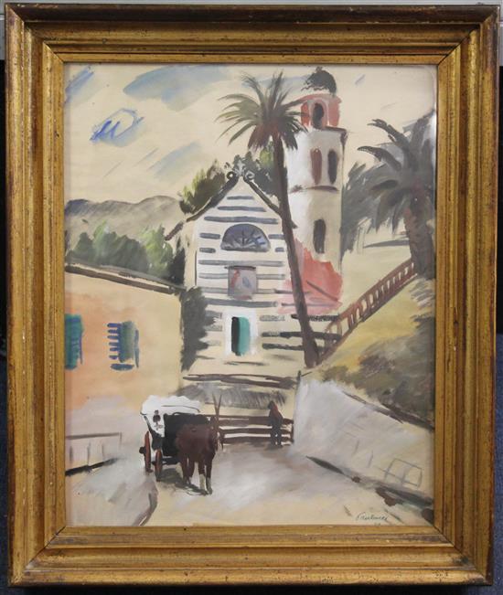 Enrico Paulucci (1901-1999) Church of Portofino, 15.5 x 12.5in.